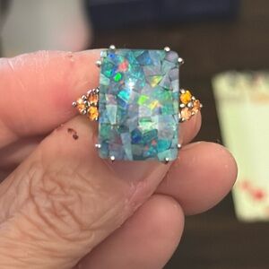 Vibrant Blue Opal Ring with Orange Accents